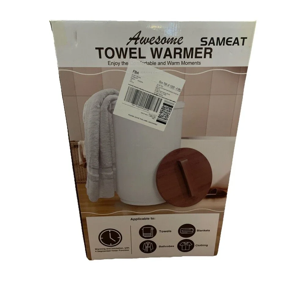 SAMEAT Heated Towel Warmer Large Bucket White Bath Robe Blanket Warmer NWT